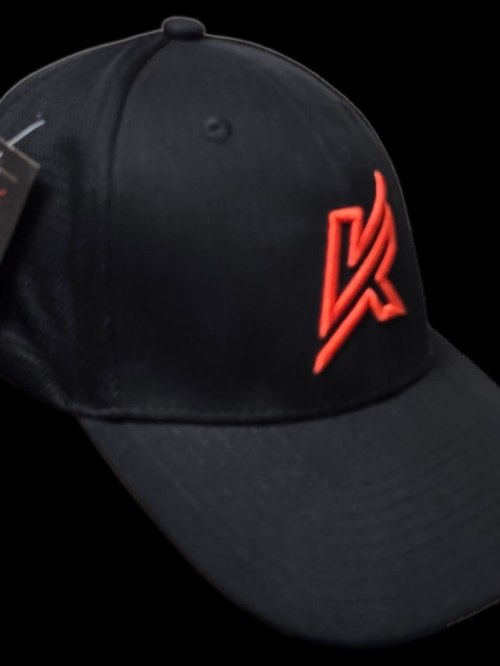 Black Knapper dek hockey hat with bold red embroidered logo
